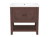 24" Brown Modern Sleek Bathroom Vanity Elegant Ceramic Sink with Solid Wood Frame Open Style N725P246473D