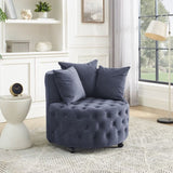 Velvet Upholstered Swivel Chair for Living Room, with Button Tufted Design and Movable Wheels, W487124834