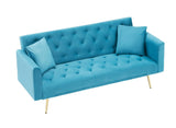 71 inch convertible love seat sofa, American retro, light blue velvet, suitable for small living W1658P191740