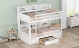 ZUN Twin Size Bunk Bed with Built-in Shelves Beside both Upper and Down Bed and Storage Drawer,White 53696885