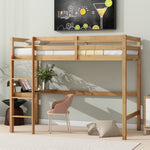 ZUN Twin High Loft Bed, Rubber Wood Loft Bed with Safety Guardrail, built-in desk, ladder,White Oak W504P206980