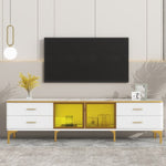 ZUN ON-TREND Stylish LED TV Stand Marble-veined Table Top for TVs Up to 78'', Entertainment Center WF318087AAK