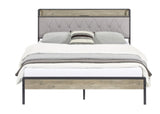 Bed frame with charging station Queen size,Grey, 87.8'' L x 61.8'' W x 39.2'' H. W1162123746