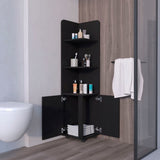 ZUN Black 2-Door Cabinet with 3 Corner Shelves B062P205243