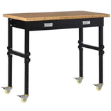 ZUN 47" Garage Work Bench with Drawer and Wheels, Height Adjustable Legs, Bamboo Tabletop Workstation 15187669