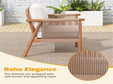 White Boho Patio Acacia Wood Chair with Woven Rope Armrests, Cushioned Outdoor Accent Chair for 87654815