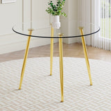 ZUN Round dining table with glass top, gilded metal legs, exquisite living, starting from details, W1151P205872