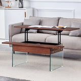 ZUN Multifunctional Lift Top Coffee Table -Dark Wood Color Grain Sticker, Essential for Modern W2920P226074