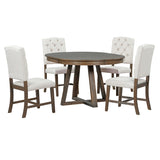 ZUN 5-Piece Retro Functional Set, Round Table with a 16"W Leaf and 4 Upholstered Chairs for 51327956