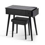 ZUN 27.9'' Black Makeup Vanity Desk with Flip Top Mirror and LED Light, Dressing Table with Charging 21339427