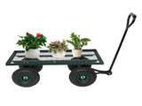 86*46*97cm Garden Iron Wood Four Wheel Square Garden Wagon Green 50097362