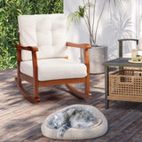 Outdoor Wood Rocking Chair with Detachable Washable Cushions, Patio Rocker with Inclined Backrest, 77259799