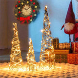 Set of 3 Pre-Lit Christmas Cone Trees - 60 Warm White LEDs, 32"/24"/16" Sizes, Brown Rattan 68689856