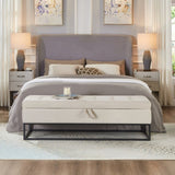 58.6" Bed Bench Metal Base with Storage Beige Velvet W1097119558