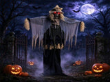 7.3 FT Halloween Animatronic Scarecrow Prop, Sound Activated with Glowing Eyes & Shaking Head, 11232524