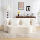 Queen Size Modern White Floor Sofa with 4 Pillows, Plush Fabric Futon Sofa Couch, High-Density Foam W3612P336073