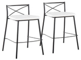 Modern 30" Contemporary Fixed-Height Barstool in Black Metal and White Faux Leather - Set of 2 B202P222255