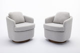 035-Boucle Fabric Swivel Accent Chair With Soild Wood Round Brown Base Leg,Light Gray W527134463