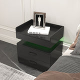 1 Set Nightstand with Adjustable LED Strip Light, 2-drawers, Large Storage Space, Suitable for W368P239006