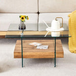 ZUN 31.4 Inch Modern Two-Tier Square Coffee Table -An Elegant Combination of Clear Glass and Light Wood W1151P232654