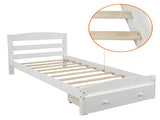 Platform Twin Bed Frame with Storage Drawer and Wood Slat Support No Box Spring Needed, White WF191655AAK