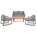 ZUN 4 Piece Outdoor Patio Lounge Conversation Set, Metal Frame with Acacia Wood Armrest & Tabletop 48002606