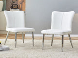 Modern minimalist dining chairs, office chairs. 2-piece set of white PU seats with silver metal W1151P268761