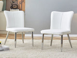 Modern minimalist dining chairs, office chairs. 2-piece set of white PU seats with silver metal W1151P268761