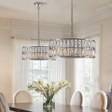 Modern Crystal Drum Chandelier, 6-Light Pendant Lighting Fixture with Silver Metal Frame for Living W1340P189448