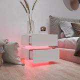 ZUN White Color High Glossy 2 Drawers Bedside Table with RGB Led Light Nightstand with Bluetooth Control 26650179