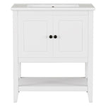 ZUN 30" White Modern Sleek Bathroom Vanity Elegant Ceramic Sink with Solid Wood Frame Open Style Shelf & N725P189825K