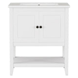 ZUN 30" White Modern Sleek Bathroom Vanity Elegant Ceramic Sink with Solid Wood Frame Open Style Shelf & N725P189825K