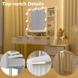 ZUN Makeup Vanity Desk with Mirror and Lights, Vanity Table, 5 Drawers, Side Cabinet, Storage Shelves 93599304