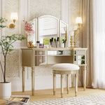 ZUN GO 43" Dressing Table Set with Mirrored Drawers and Stool, Tri-fold Mirror, Makeup Vanity Set for WF306449AAT