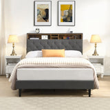 Queen-Size Upholstered Platform Bed Frame with a Modern Button-Tufted Linen Fabric Headboard,USB W311P285482