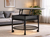 Lift Top Round Coffee Table with RGB LED Lights, Mobile Wheels & Hidden 76070231