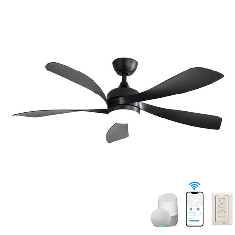 ZUN 52 Inch Modern Ceiling Fan With 3 Color Dimmable Light 5 ABS Blades Smart Remote Control Reversible W882P147276