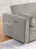 Marielle 55"W Gray Corduroy Convertible Sleeper Loveseat with USB Ports, Magazine Pockets, and B061P305697