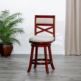 30" Bar Height X-Back Swivel Stool, Cherry Finish, Beige Fabric Seat B04660709