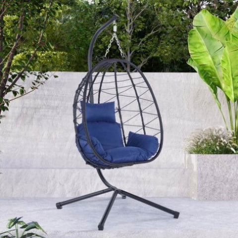 ZUN Egg Chair with Stand Indoor Outdoor Swing Chair Patio Wicker Hanging Egg Chair Hanging Basket Chair W87437581