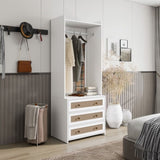 Wardrobe with 3 Drawers High Wardrobe Armoire With Rattan For Living Room, Bedroom Organizer W688P266052