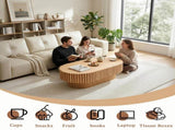 Oval Coffee Table,Mid Century Modern Fluted Coffee Table with Pedestal, Classic Wood Coffee Table W3204P476731