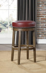 ZUN Round Swivel Bar Stools Set of 2, Red Faux Leather 360-degree Swivel Seat Nailhead Trim Solid Wood B011P201574