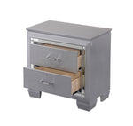 ZUN 1pc Modern & Glam Style Two Drawers Nightstand Solid Wood w Built-in Night Light Silver Crocodile B01182431