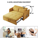53.5"Chenille fabric pull-out sofa bed,sleeper loveseat couch with adjustable armrests-Yellow 00609460