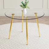 ZUN Round dining table with glass top, gilded metal legs, exquisite living, starting from details, W1151P205872