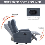 Manual Recliner Chair with Rocker and Swivel in Fabric for Living Room, Blue Grey W3224P289274