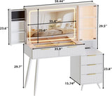 Vanity Desk with with Mirror and Lights,Makeup Vanity Table with Glass Top and Drawers&Cushioned W3393P315818