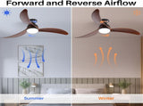52 Inch Modern Ceiling Fan With 3 Color Dimmable Solid Wood Blades Remote Control Reversible DC W934P152322
