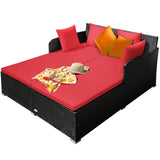 Red Outdoor Rattan Daybed with Upholstered Cushions 48768707